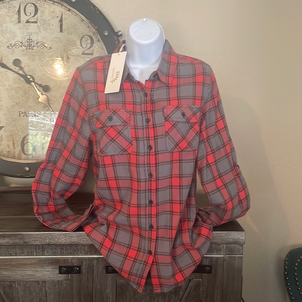 New Plaid Light Red and Grey Flannel